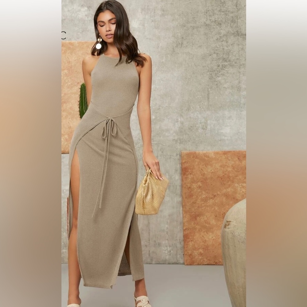 Elegant Olive Green Halter Maxi Dress